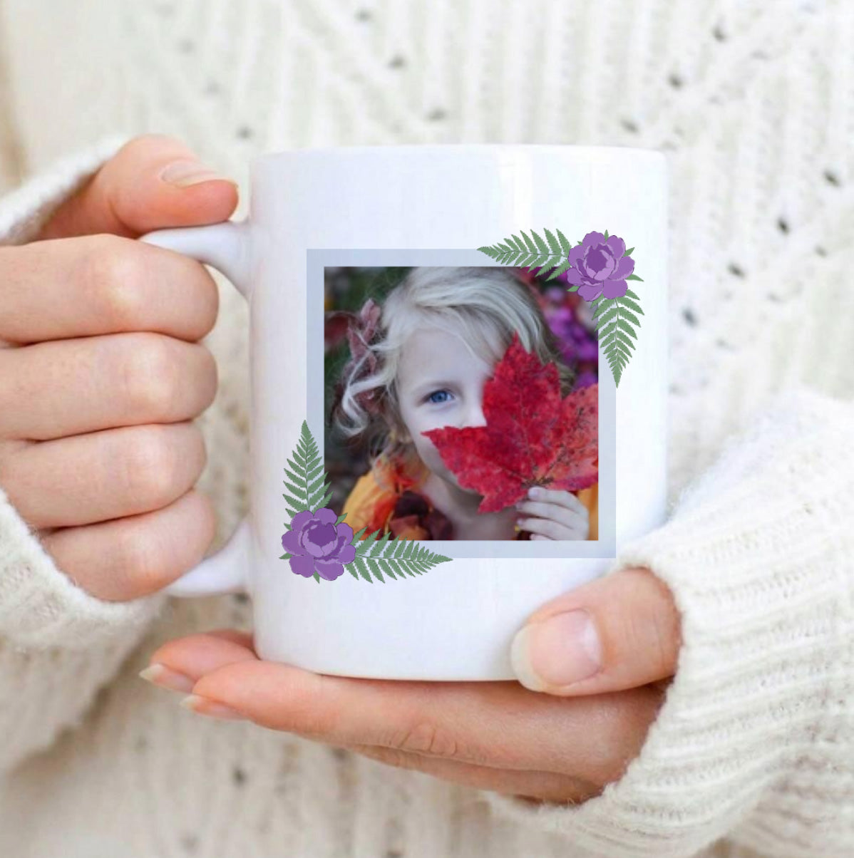 Mug with Your Photo and Message in a Floral Design. Personalized Mother’s Day Gift