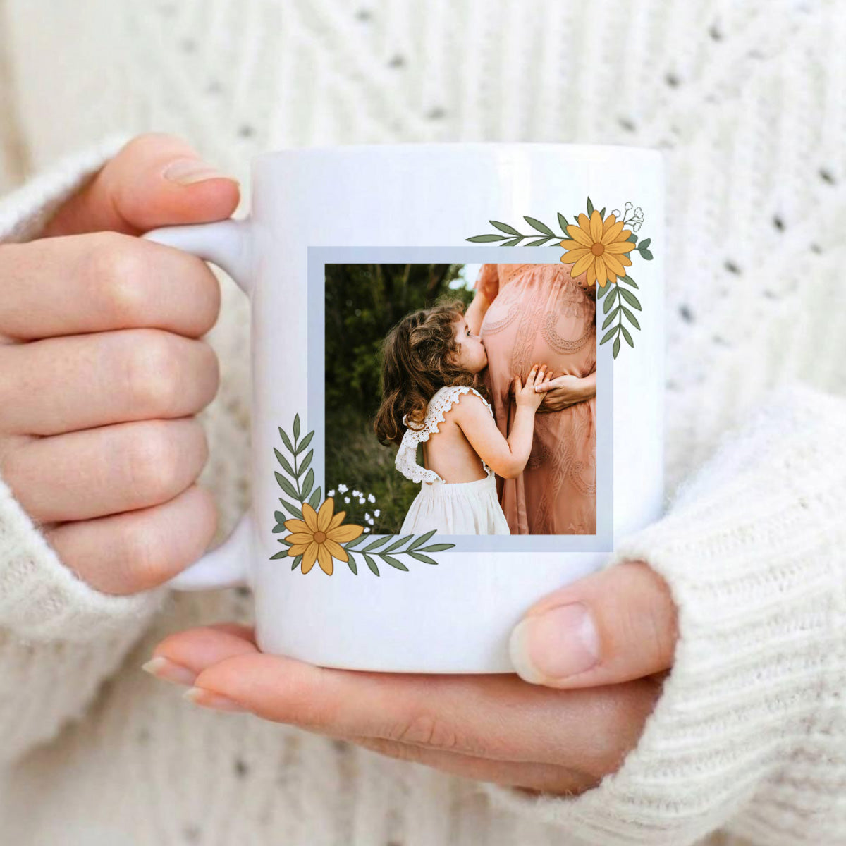 Mug with Your Photo and Message in a Floral Design. Personalized Mother’s Day Gift