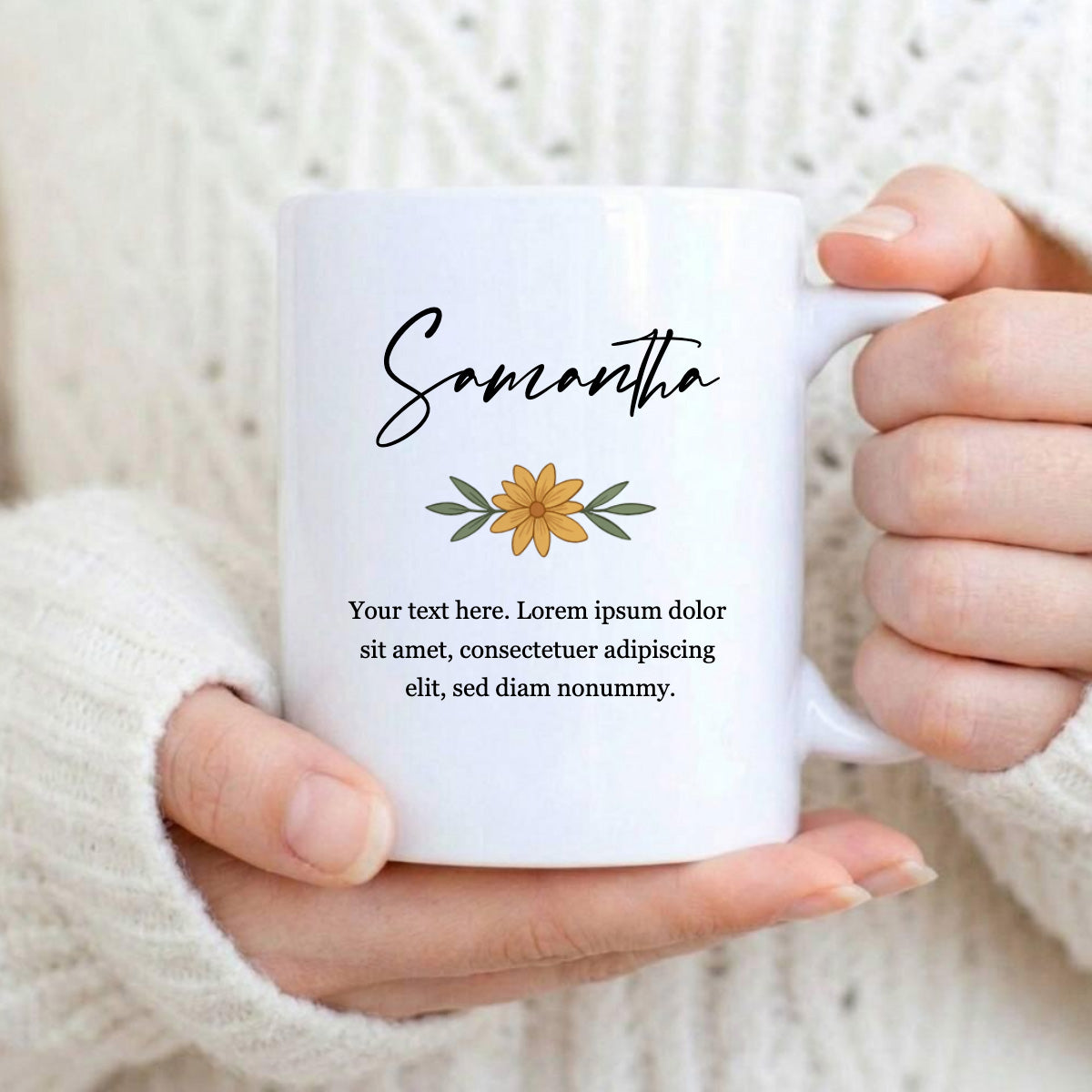 Mug with Your Photo and Message in a Floral Design. Personalized Mother’s Day Gift