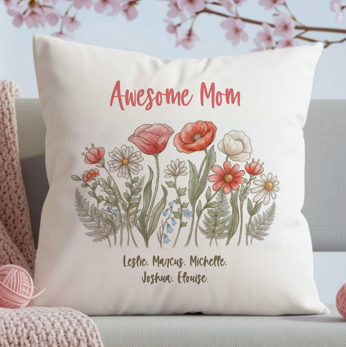 Personalized Throw Pillow Cover & Insert. Mother’s Day Designs